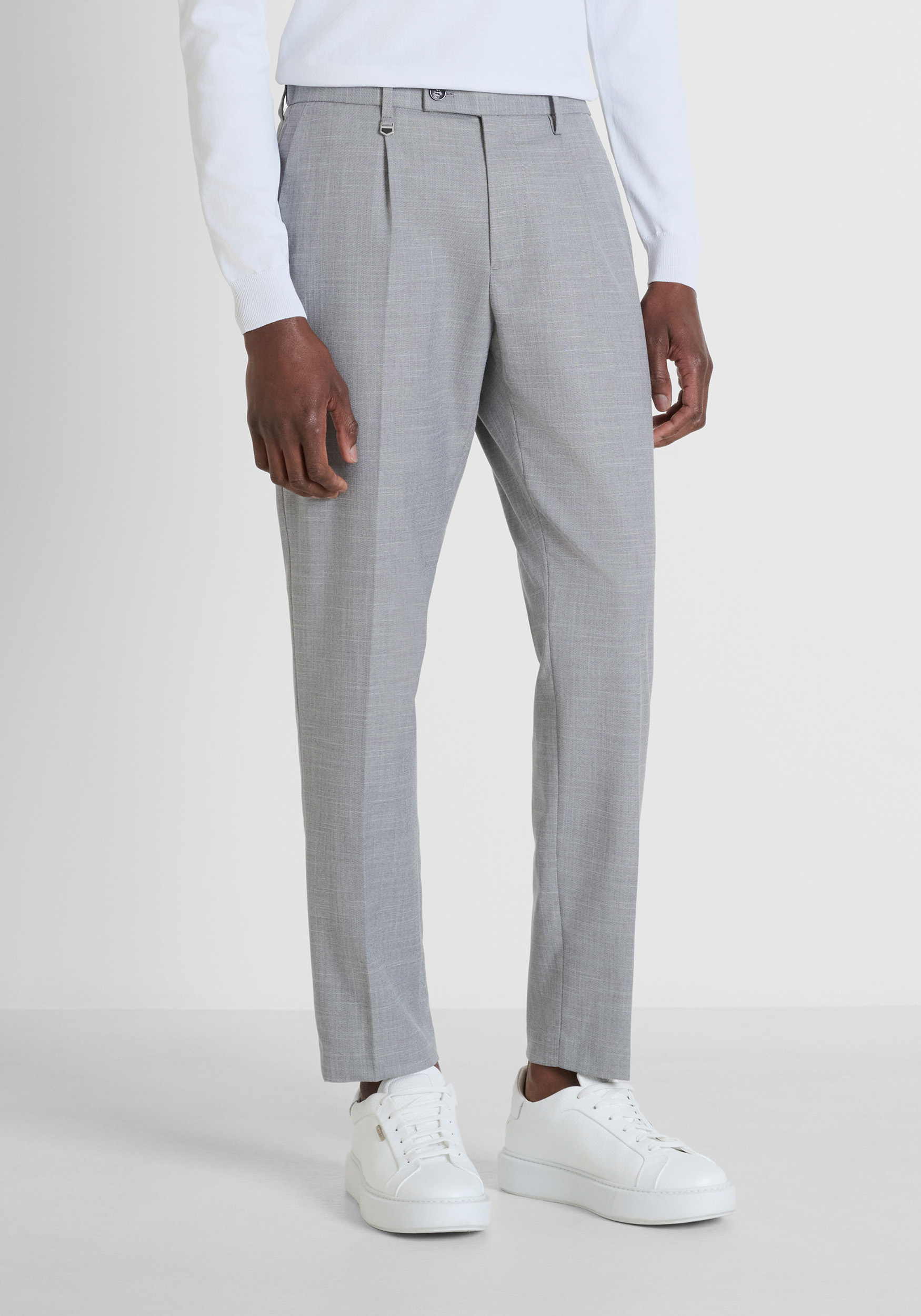 PANTALONI REGULAR FIT "LUIS" IN MISTO VISCOSA ELASTICA TRAMATA