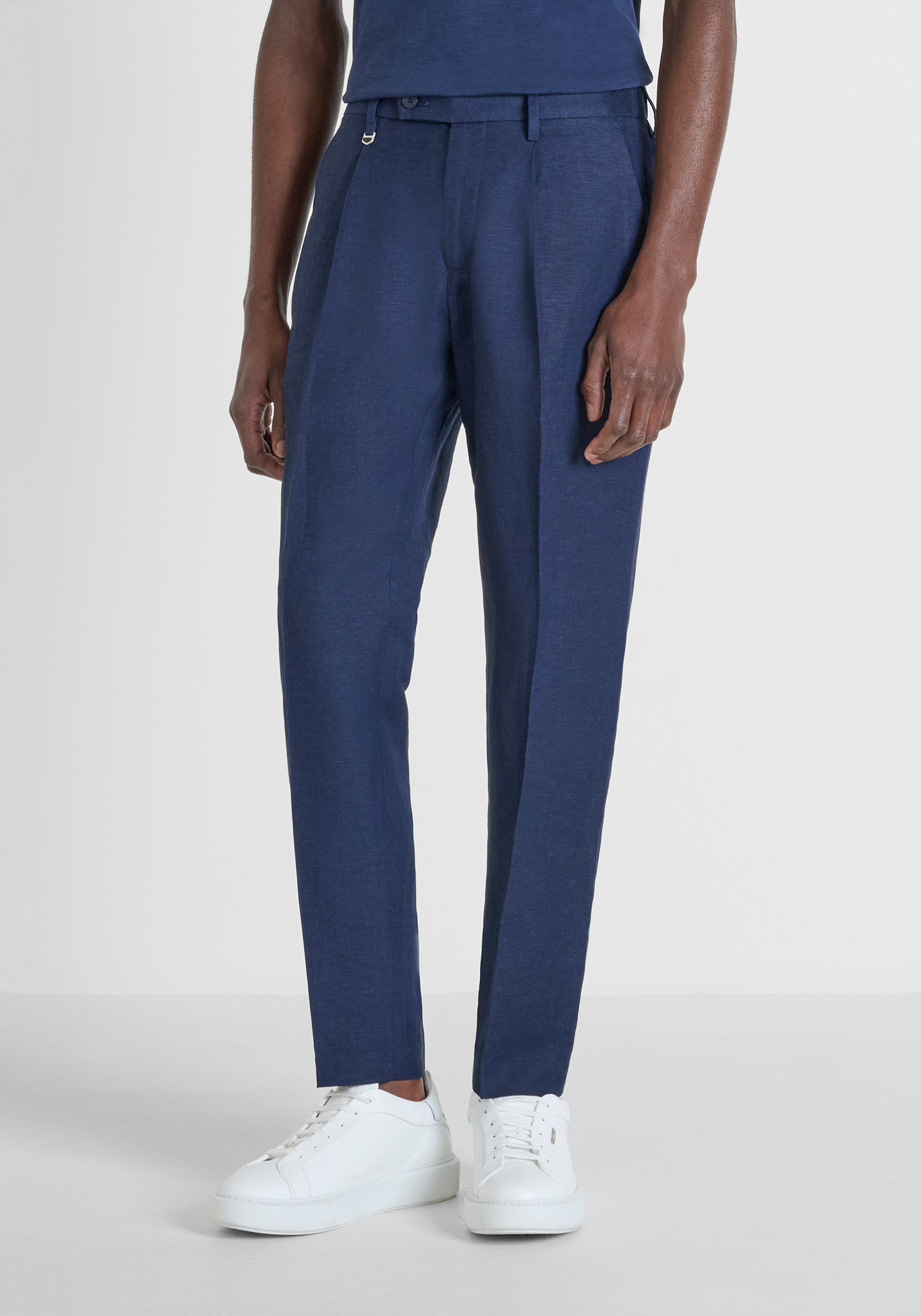 PANTALONI REGULAR FIT "LUIS" IN MISTO LINO TRAMATO