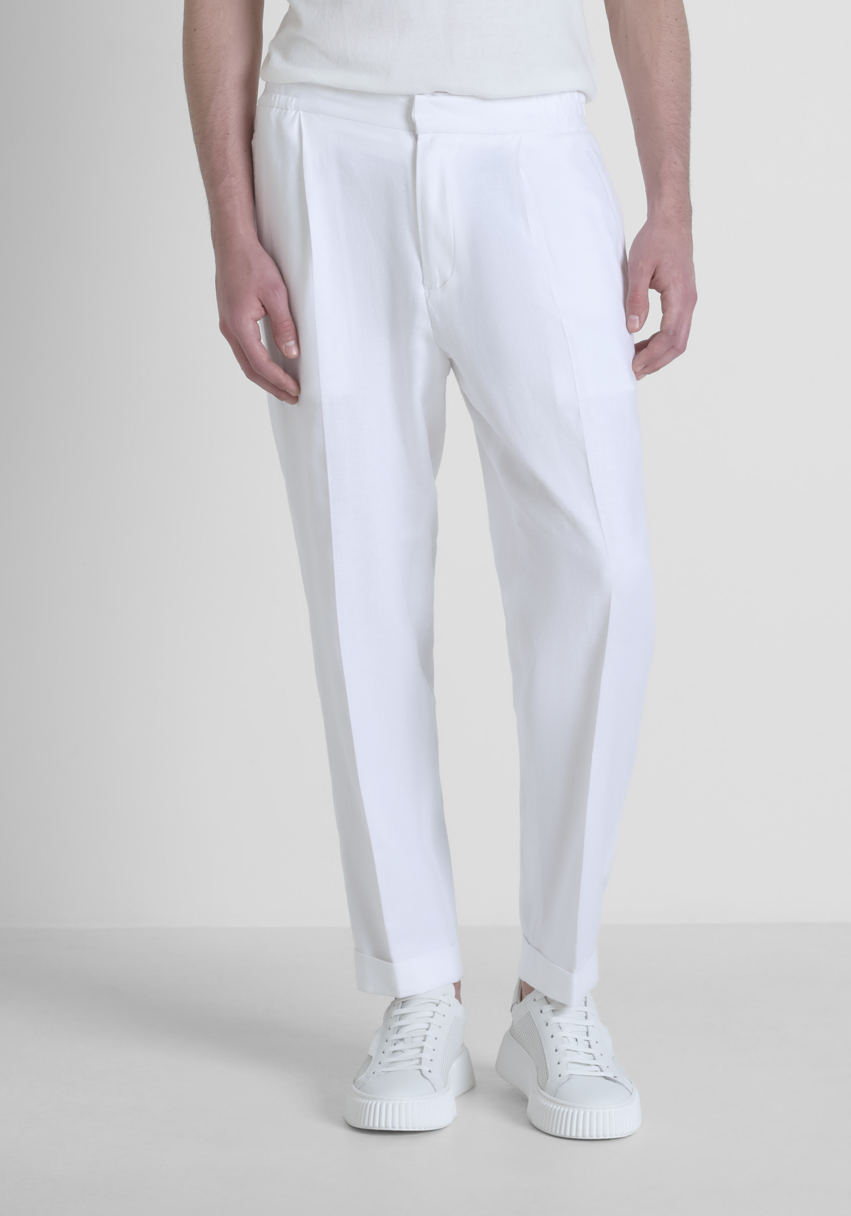 PANTALONI REGULAR ANKLE LENGHT FIT "ERIC" IN MISTO LINO