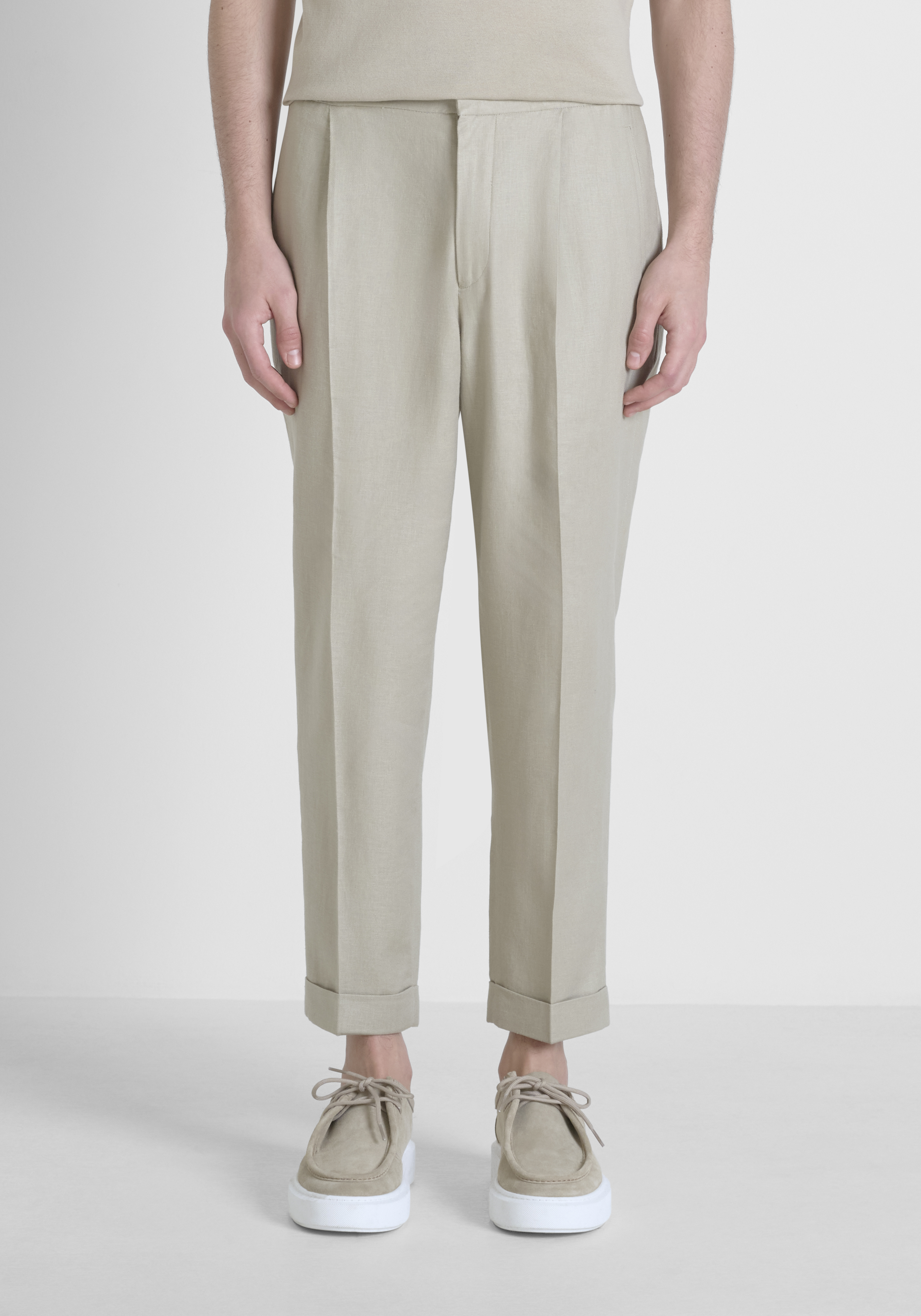 PANTALONI REGULAR ANKLE LENGHT FIT "ERIC" IN MISTO LINO