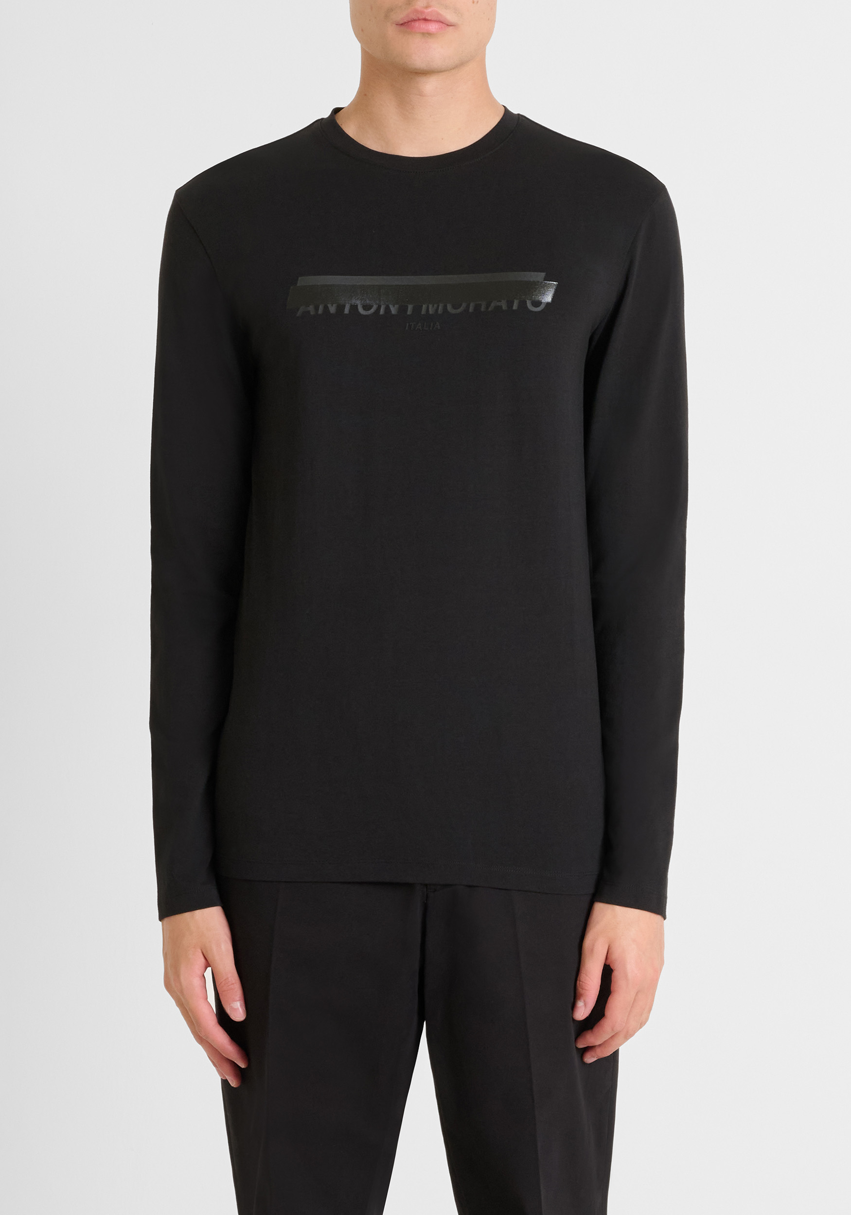 CAMISETA SUPER SLIM FIT DE ALGODÓN ELÁSTICO CON LOGOTIPO ESTAMPADO