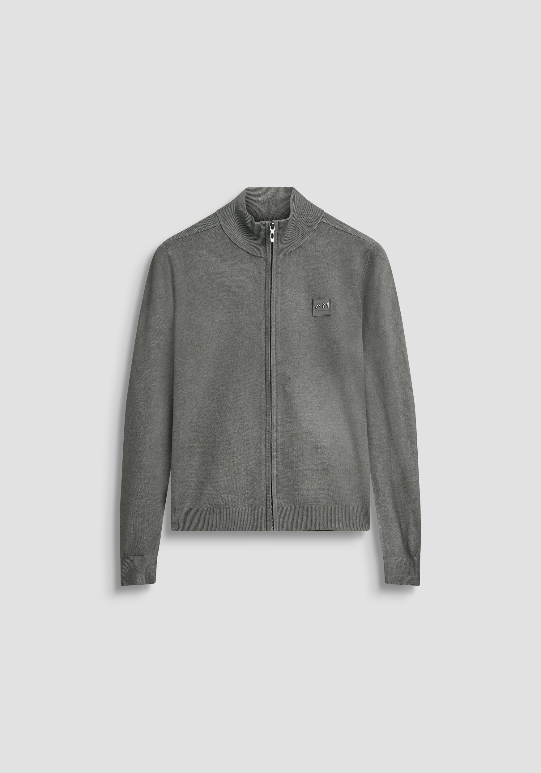 JERSEY SLIM FIT EN MEZCLA VISCOSA CON PARCHE LOGO Y CREMALLERA