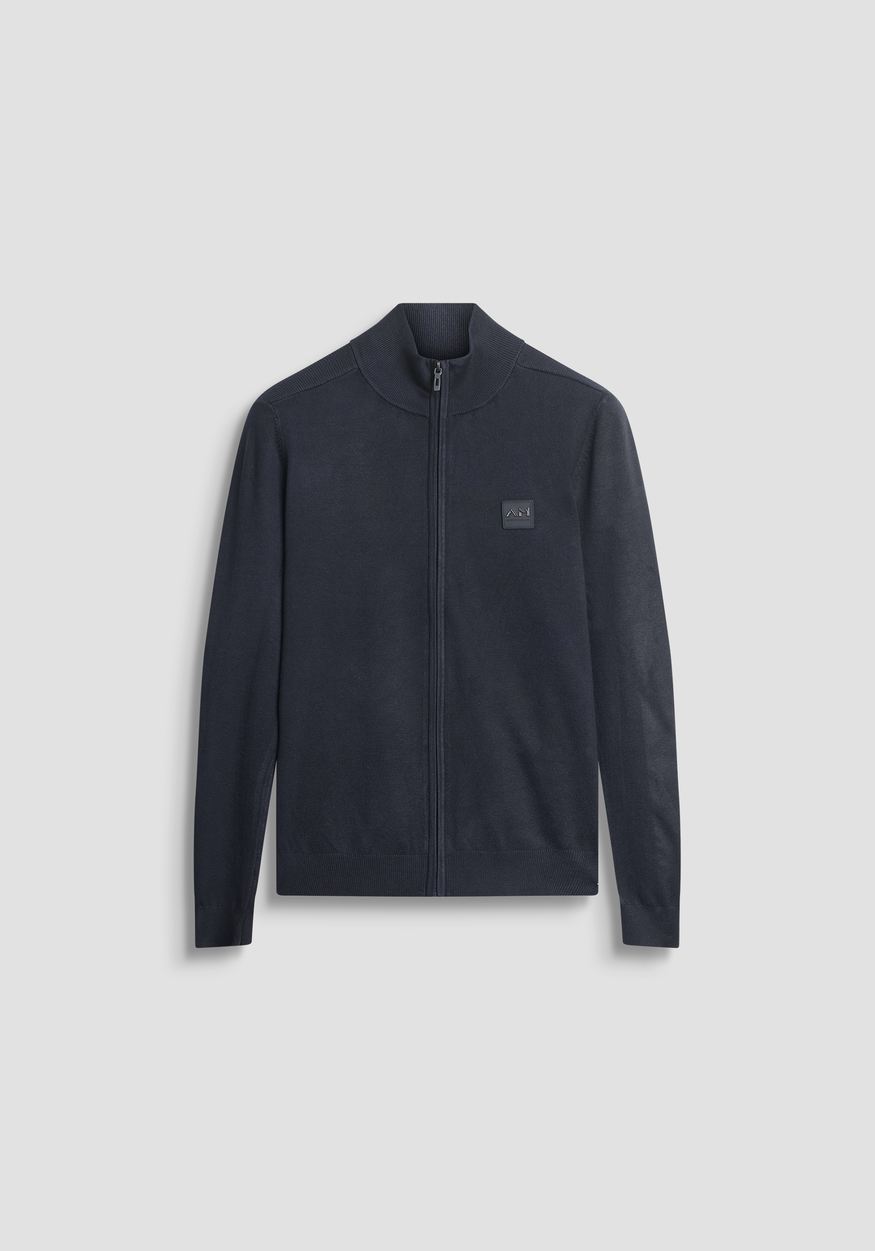 JERSEY SLIM FIT EN MEZCLA VISCOSA CON PARCHE LOGO Y CREMALLERA