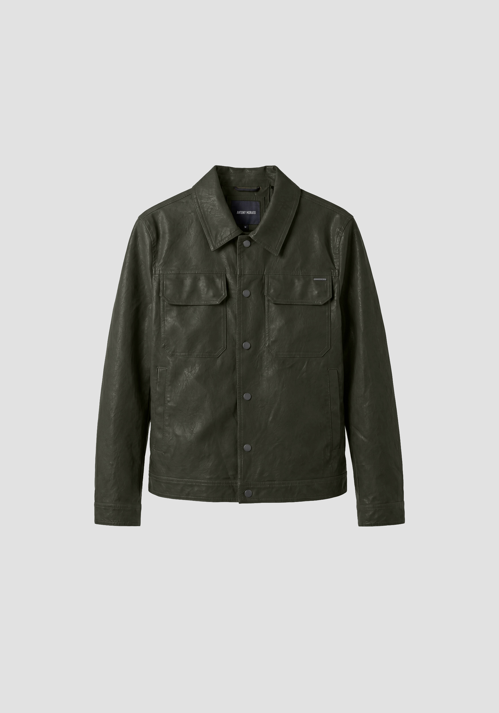 Cappotto verde oliva slim fit in similpelle
