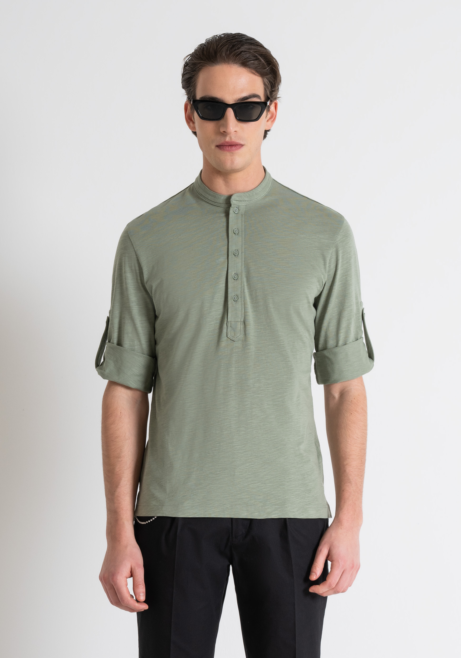 T-SHIRT REGULAR FIT IN COTONE FIAMMATO CON STAMPA LOGO GOMMATA AD INIEZIONE