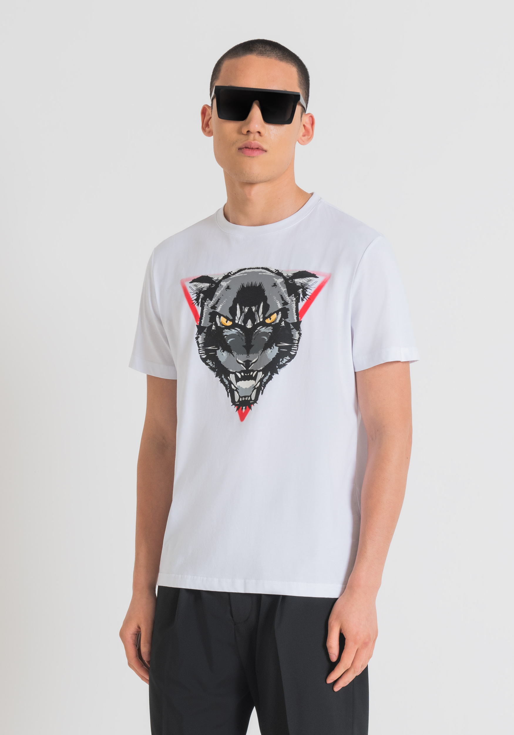 T-SHIRT REGULAR FIT IN JERSEY DI COTONE CON STAMPA TIGRE