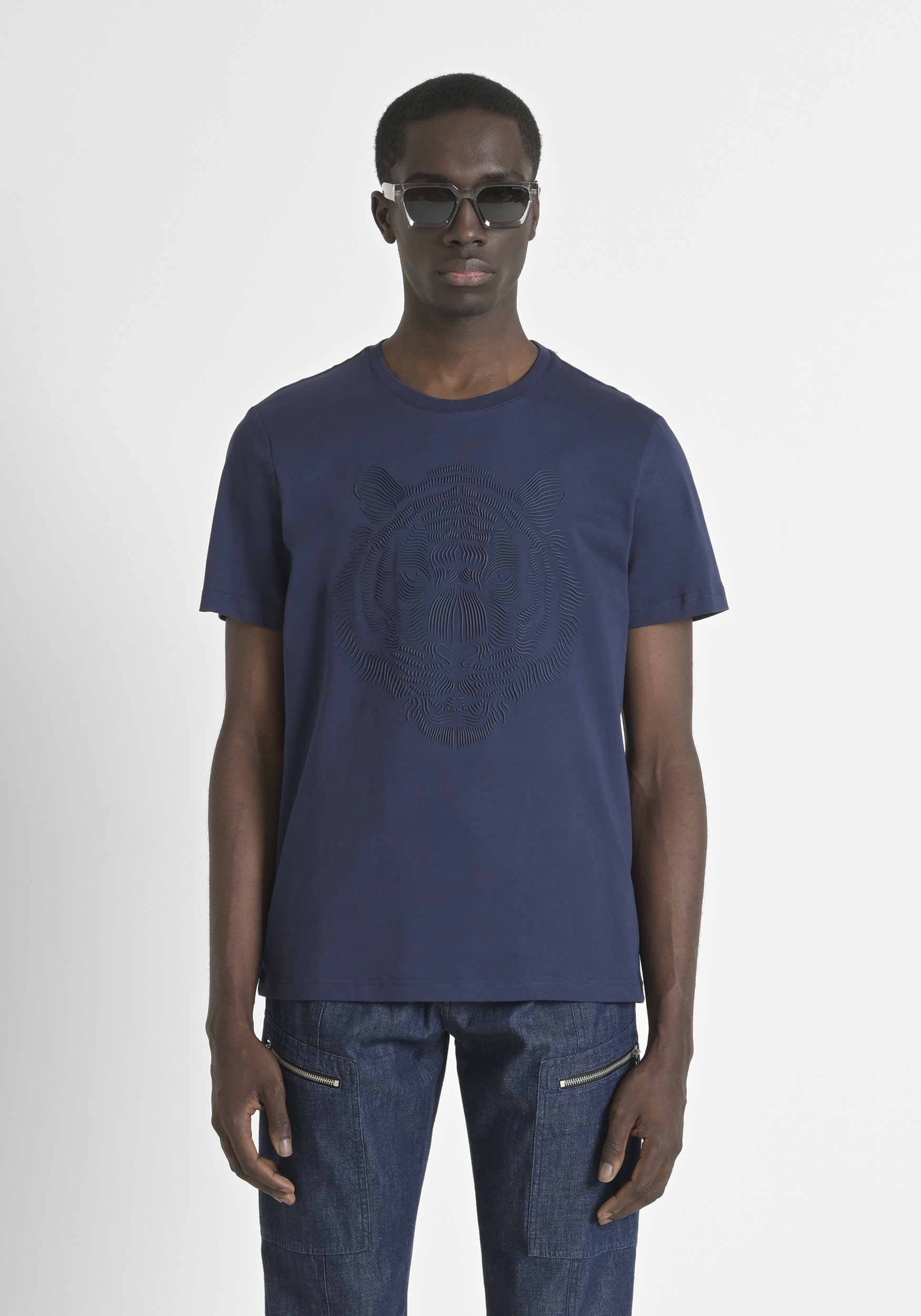 T-SHIRT REGULAR FIT IN JERSEY DI COTONE CON STAMPA TIGRE