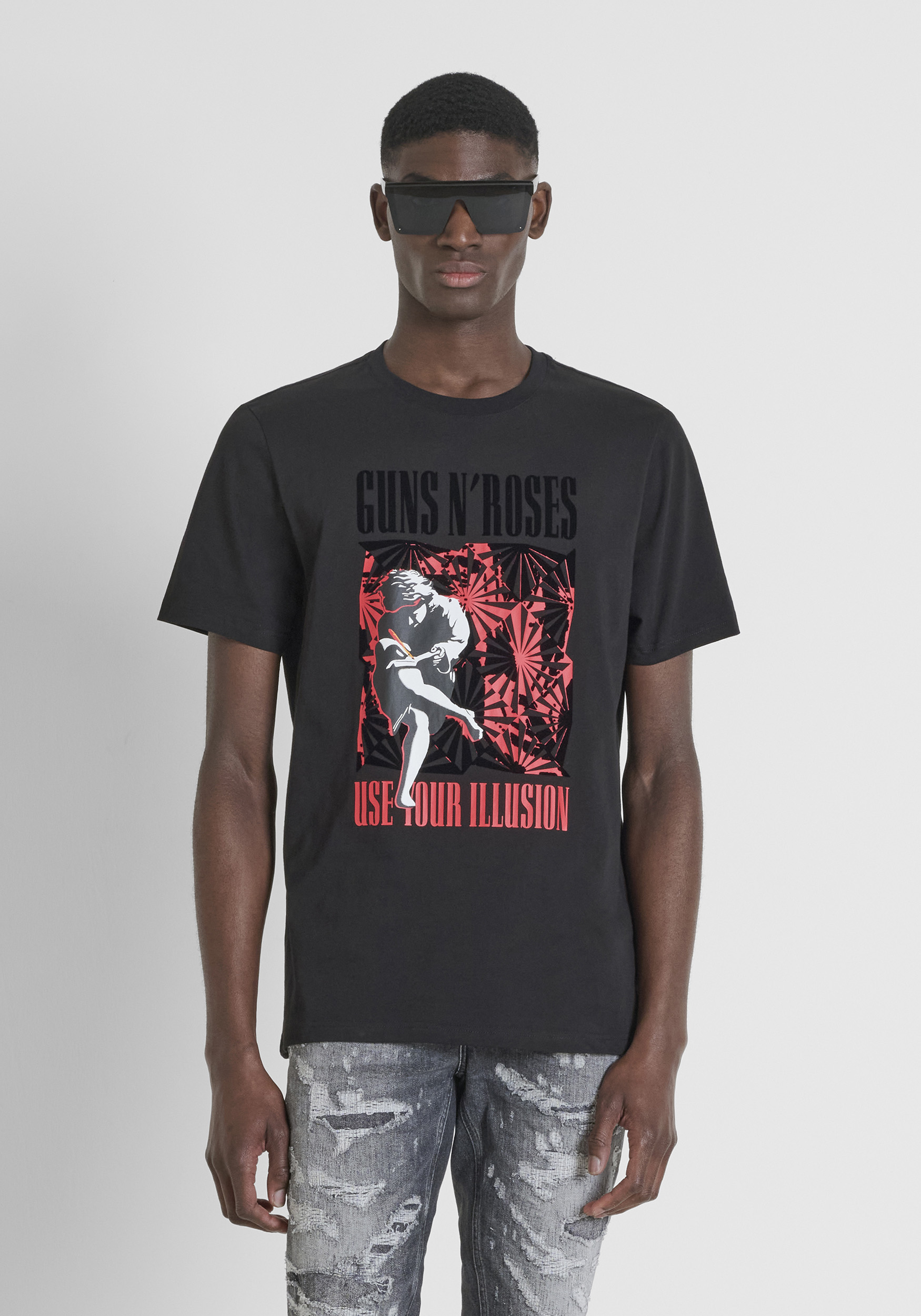 T-SHIRT REGULAR FIT IN JERSEY DI COTONE E STAMPA GUNS N' ROSES