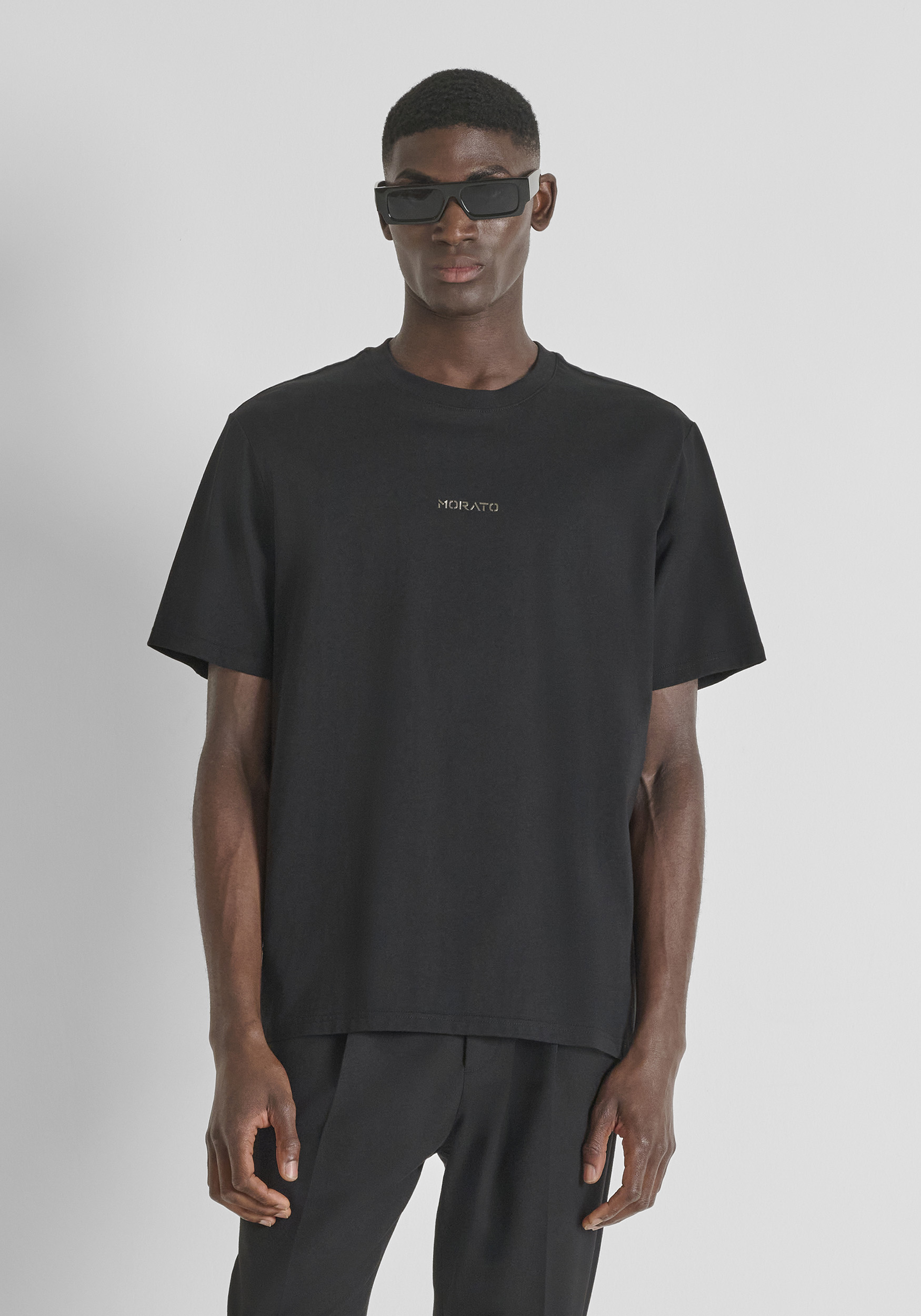 T-SHIRT RELAXED FIT IN JERSEY DI COTONE CON LOGO STAMPATO EFFETTO SPONGE