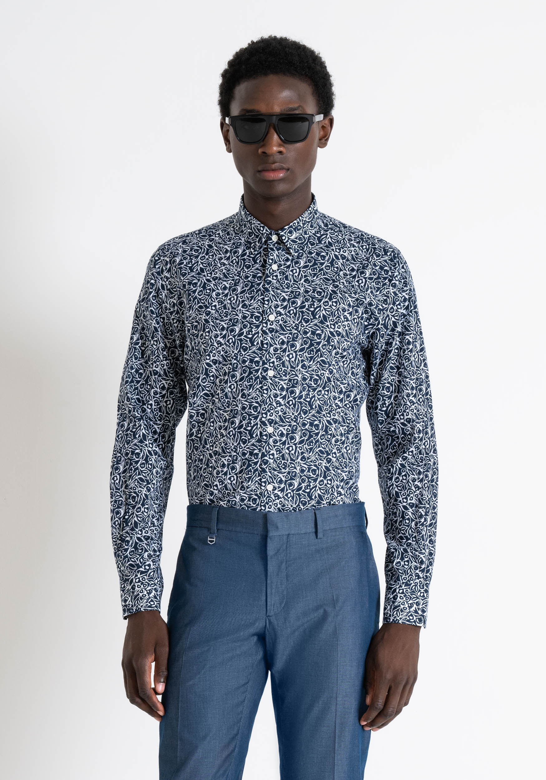 CAMICIA SLIM FIT “NAPOLI” IN COTONE CON STAMPA ALL OVER
