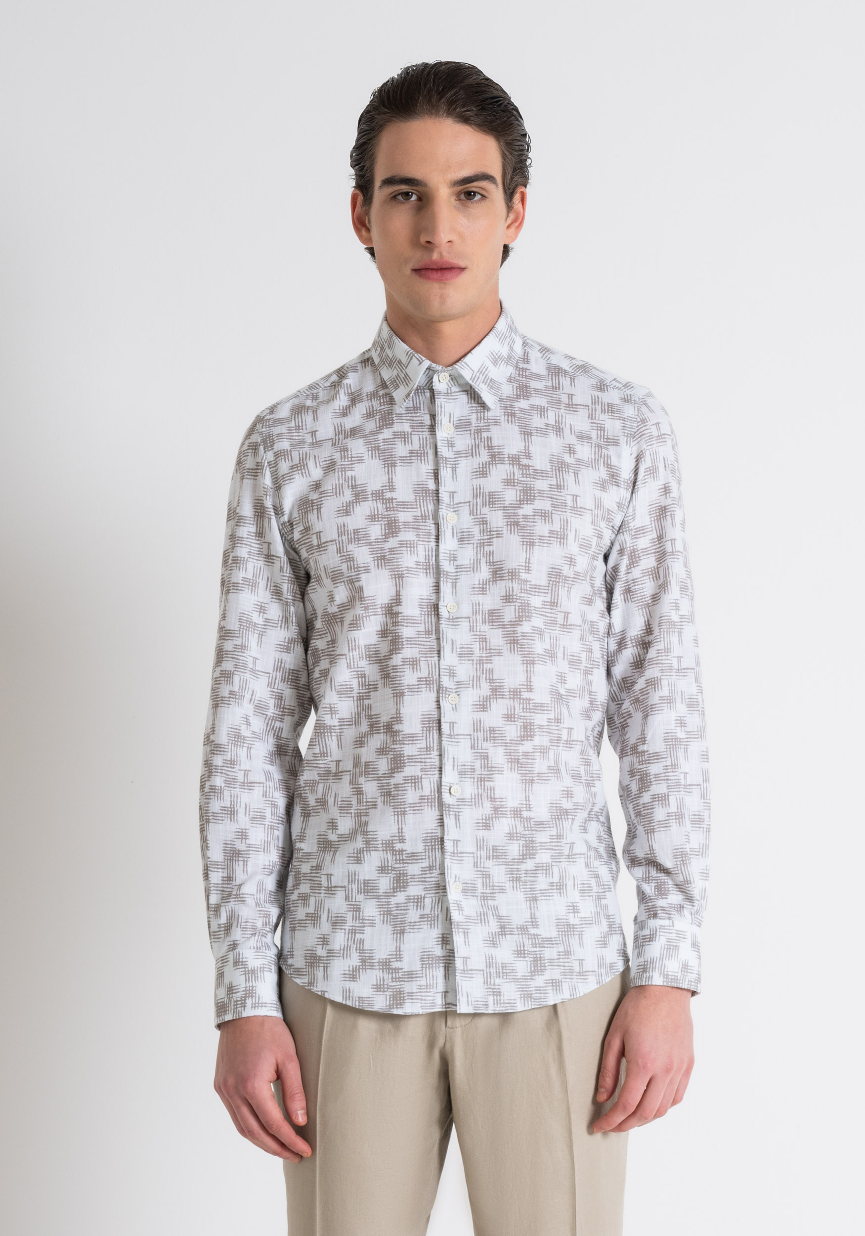 CAMICIA SLIM FIT “NAPOLI” COTONE STAMPATO FIAMMATO