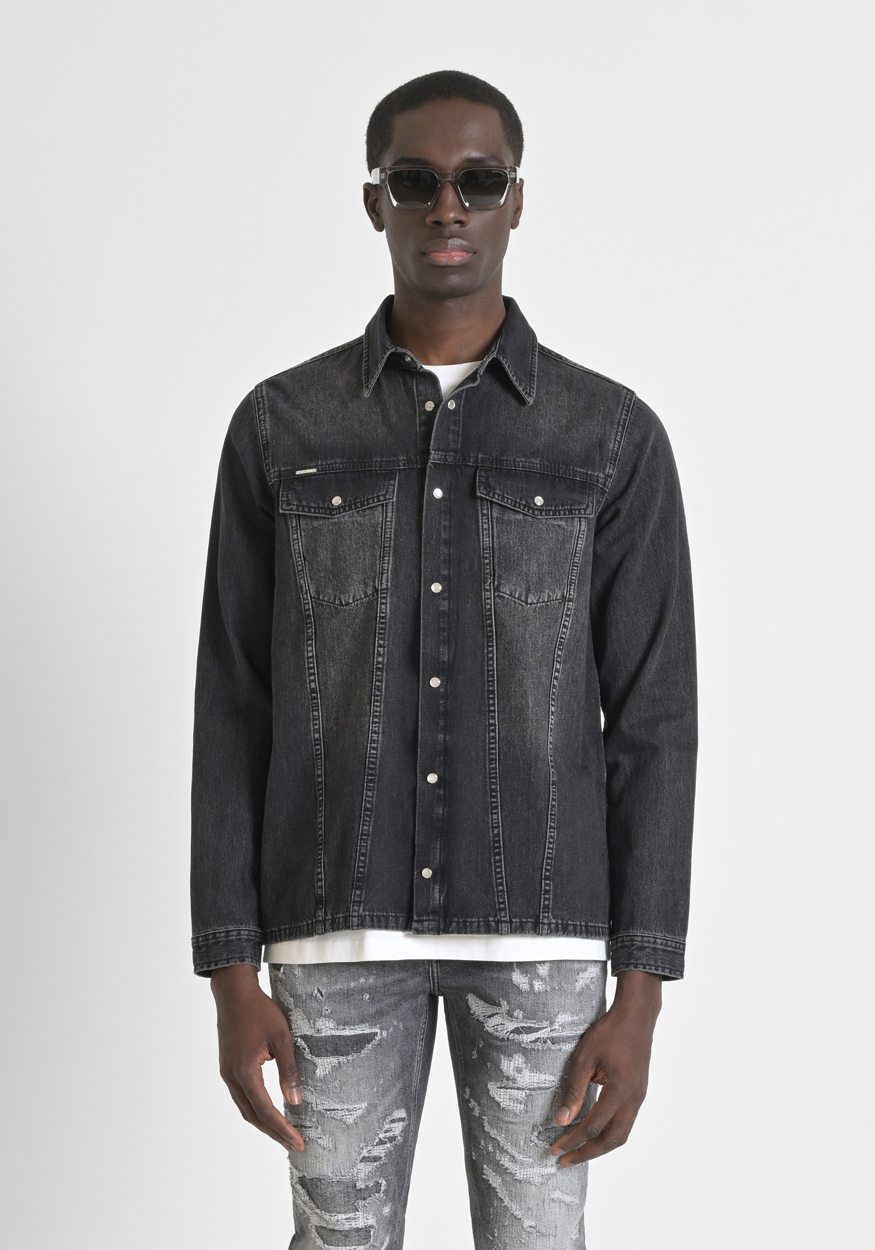 CAMICIA REGULAR FIT "DAN" IN DENIM EFFETTO USED