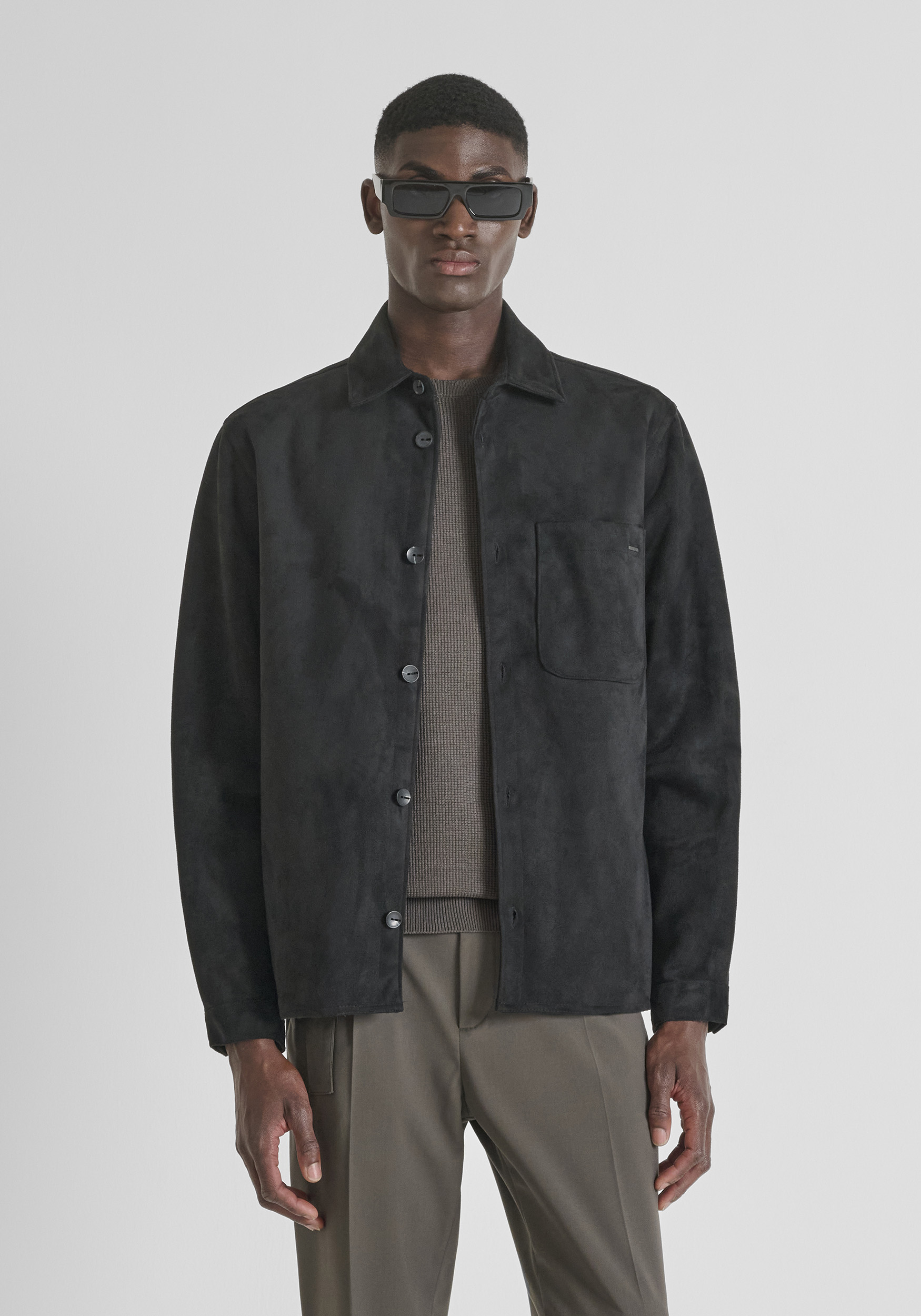 CAMICIA REGULAR FIT IN SIMILPELLE EFFETTO CAMOSCIO