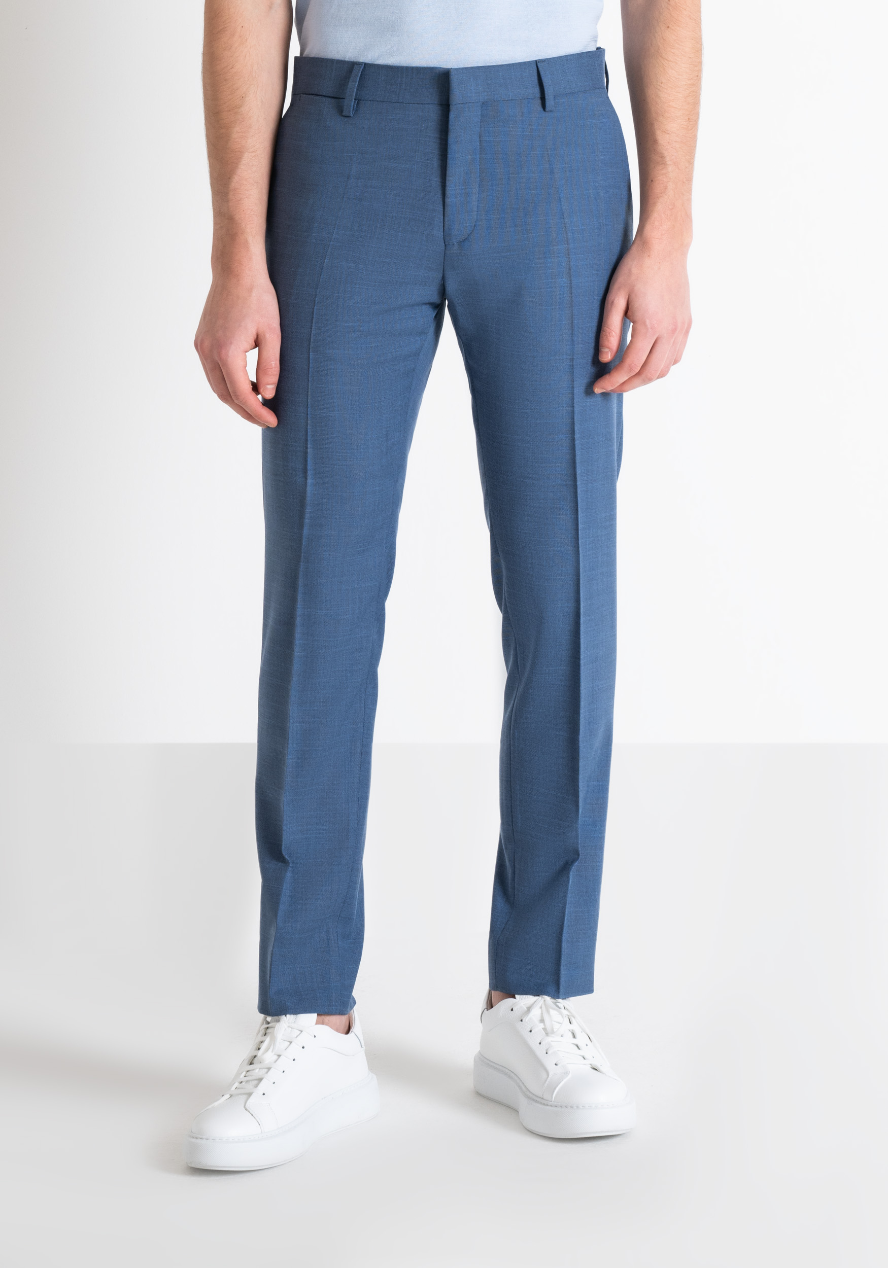 PANTALONI SLIM FIT “BONNIE” IN TESSUTO MISTO VISCOSA ELASTICO EFFETTO FIAMMATO