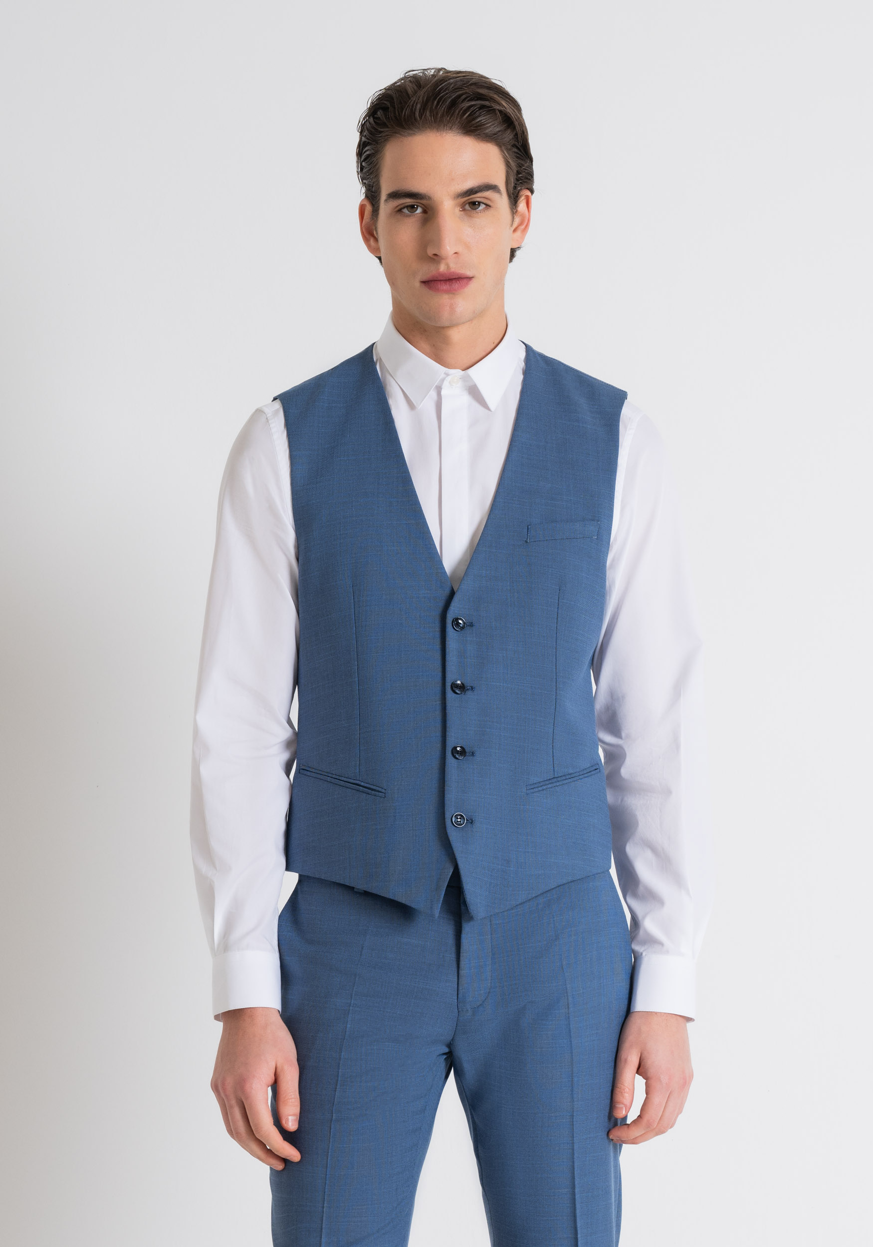 GILET SLIM FIT IN TESSUTO MISTO VISCOSA ELASTICO EFFETTO FIAMMATO