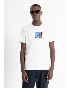 T-SHIRT "MTV" REGULAR FIT IN JERSEY CON LOGO GOMMATO