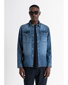 CAMICIA REGULAR FIT IN DENIM BLU