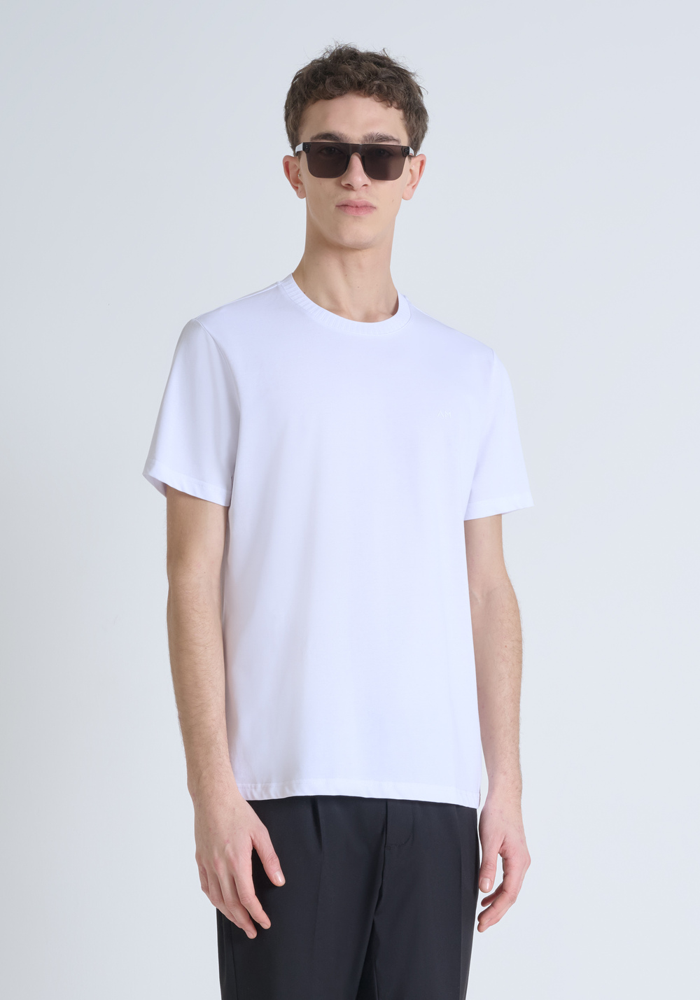 REGULAR FIT 100% COTTON JERSEY T-SHIRT WITH RIBBED COLLAR AND TONE-ON-TONE MONOGRAMMED LOGO - Men's T-shirts & Polo | Antony Morato Online Shop