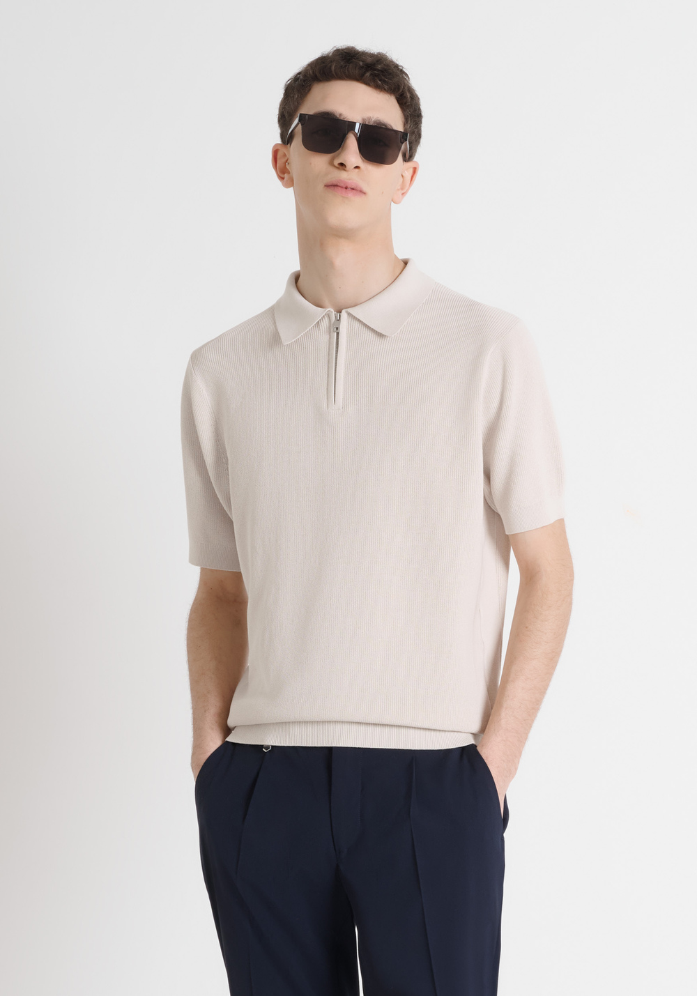 REGULAR FIT COTTON-BLEND SHIRT WITH ZIP - Men's Knitwear | Antony Morato Online Shop
