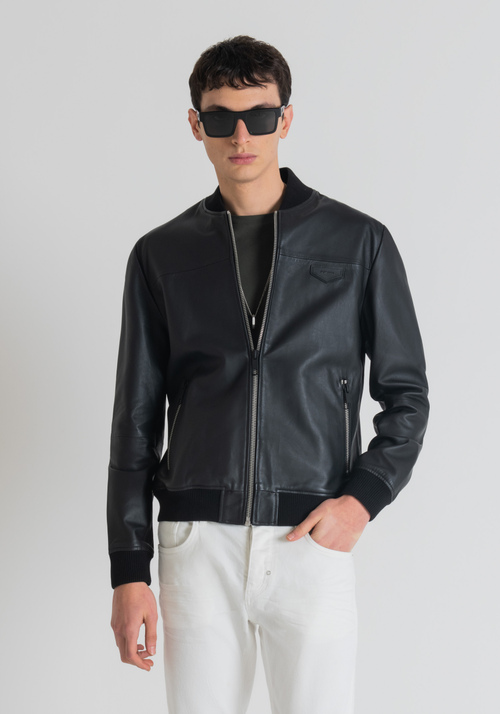 LEATHER BOMBER JACKET "RINGO" IN PLAIN HUES - Men's Field Jackets and Coats | Antony Morato Online Shop