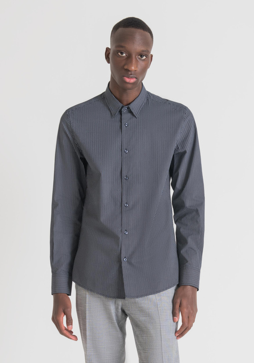 NAPOLI SLIM FIT SHIRT IN PURE SOFT TOUCH COTTON WITH MICRO-PATTERN | Antony Morato Online Shop