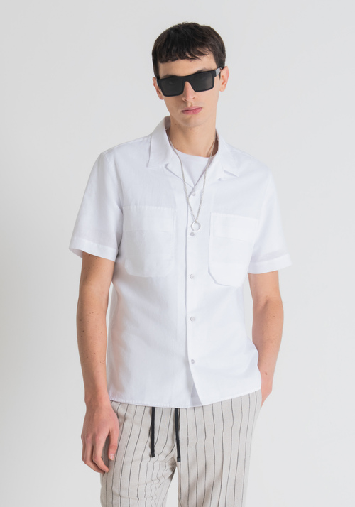 OVERSIZED LINEN BLEND SHIRT WITH BOWLING STYLE COLLAR - Clothing | Antony Morato Online Shop