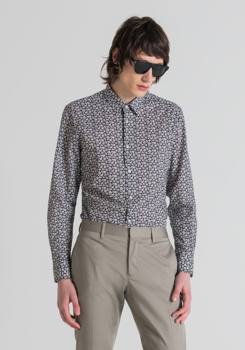 SLIM-FIT “NAPOLI” SHIRT IN 100% COTTON WITH AN ALL-OVER MICRO-FLOWER PRINT PATTERN - Men's Shirts | Antony Morato Online Shop