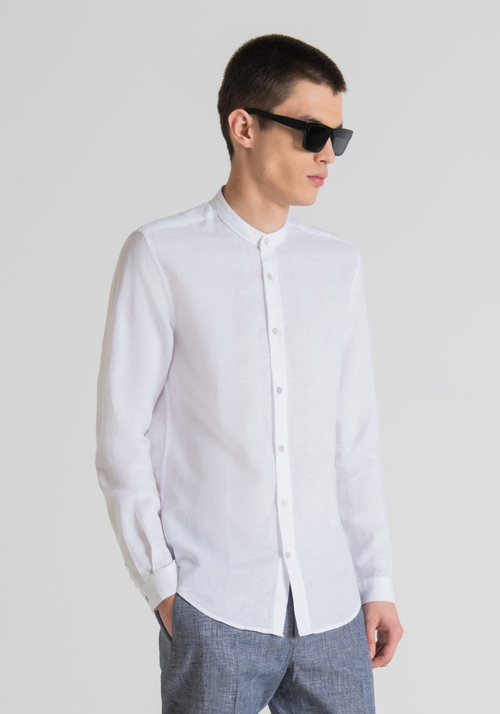 “TOLEDO” SLIM-FIT LINEN BLEND SHIRT WITH KOREAN COLLAR - Men's Shirts | Antony Morato Online Shop