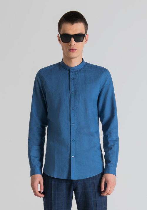 “TOLEDO” SLIM-FIT LINEN BLEND SHIRT WITH KOREAN COLLAR - Men's Clothing | Antony Morato Online Shop