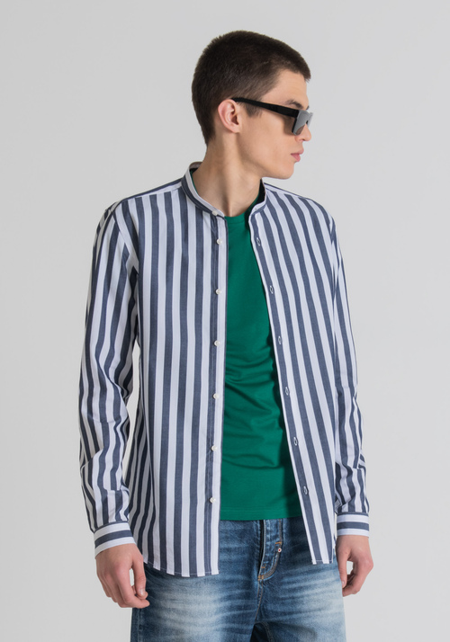 SLIM-FIT SHIRT IN 100% STRIPED COTTON WITH A MANDARIN COLLAR - Mood Tokyo | Antony Morato Online Shop