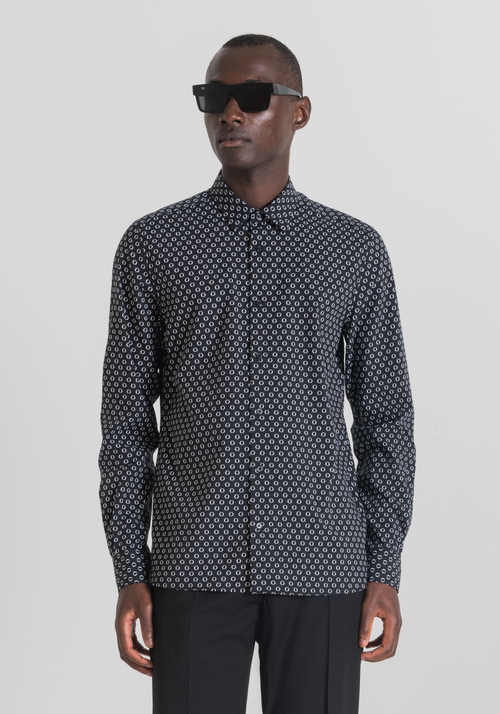 "BARCELONA" STRAIGHT-FIT SOFT-TOUCH SHIRT WITH ALL-OVER MICROPRINT - Men's Shirts | Antony Morato Online Shop