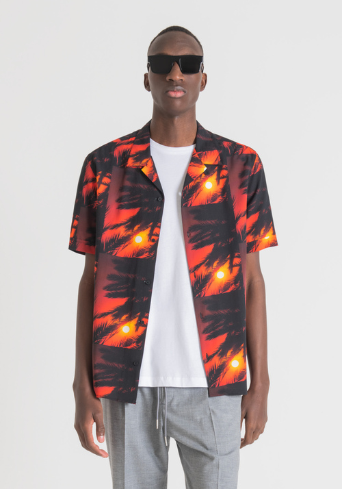 "HONOLULU" STRAIGHT FIT SHIRT WITH PALM AND SUNSET ALLOVER PRINT - Men's Shirts | Antony Morato Online Shop
