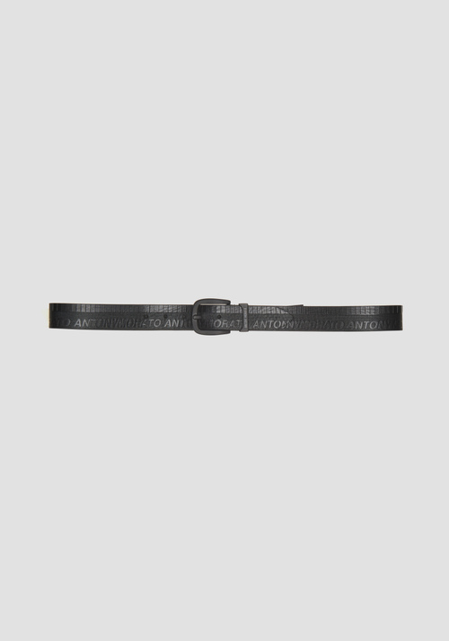 LEATHER BELT WITH BUCKLE AND ALL-OVER ENGRAVED LOGO - Men's Accessories | Antony Morato Online Shop