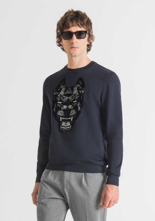 REGULAR FIT CREW NECK SWEATSHIRT WITH FLOCKED PRINT - Men's Sweatshirts | Antony Morato Online Shop
