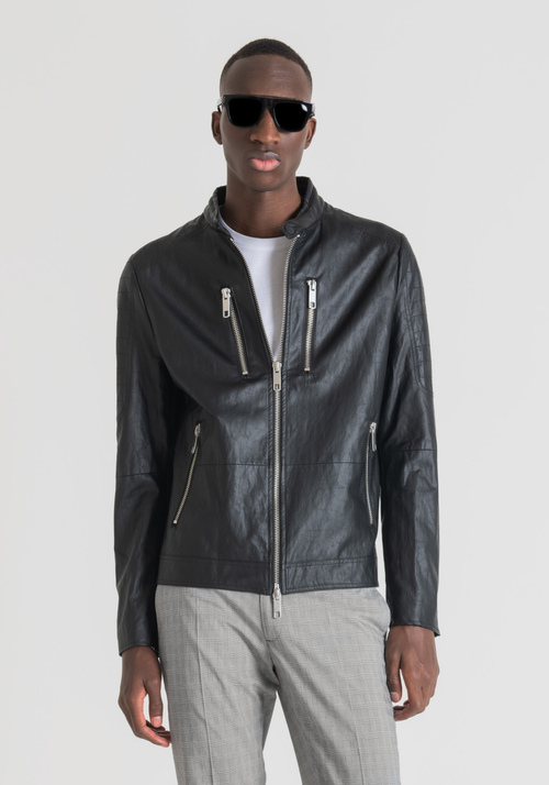 SLIM FIT FAUX LEATHER BIKER JACKET - Men's Field Jackets and Coats | Antony Morato Online Shop