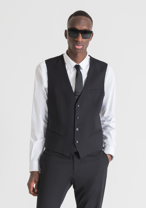 SLIM-FIT VEST WITH CONTRASTING BACK PANEL AND BUCKLE DETAIL - Dad in Black | Antony Morato Online Shop