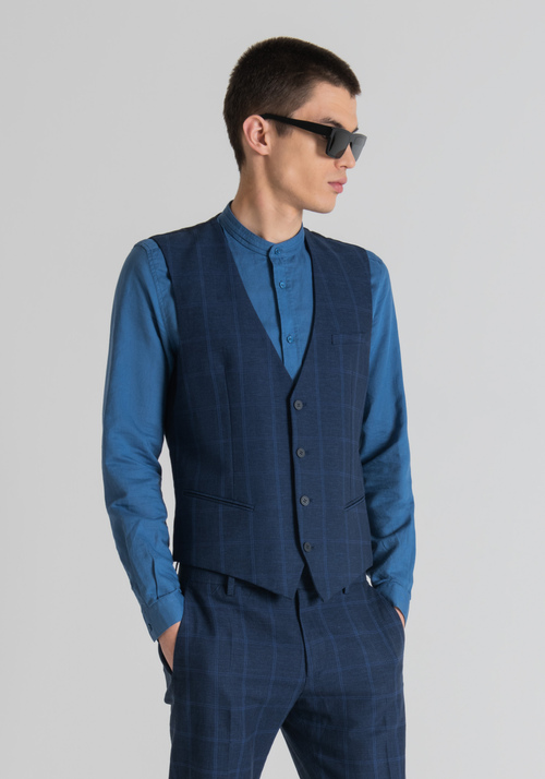 SLIM-FIT VEST IN A CHECKED LINEN BLEND - All FW19 - no timeless | Antony Morato Online Shop