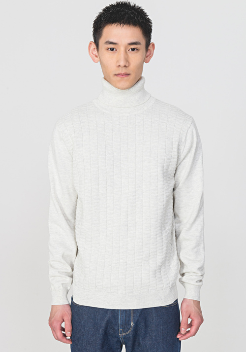 HIGH-NECK SWEATER IN A SOFT COTTON-WOOL BLEND WITH A GEOMETRICAL PATTERN - Knitwear | Antony Morato Online Shop