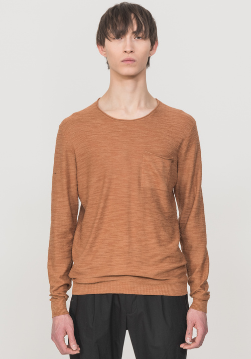 CREW-NECK SWEATER WITH BREAST POCKET AND RAW-CUT EDGES - Knitwear | Antony Morato Online Shop