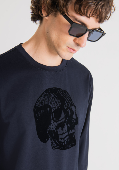 REGULAR-FIT SHIRT IN PURE COTTON WITH FLOCKED SKULL PRINT - Men's T-shirts & Polo | Antony Morato Online Shop