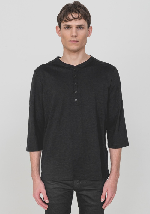 GRANDAD-COLLAR TOP IN 100% MERCERISED COTTON WITH TURN-UP SLEEVES - T-shirts and Polo | Antony Morato Online Shop