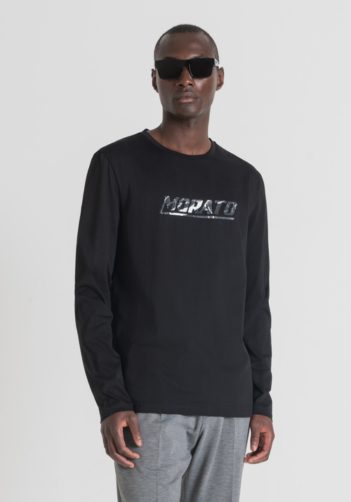 SOFT COTTON SLIM FIT SWEATER WITH RUBBERISED PRINT - Clothing | Antony Morato Online Shop