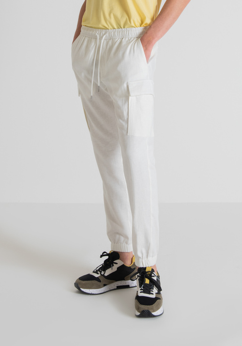 LINEN BLEND CARROT-FIT TROUSERS WITH SIDE POCKETS AND DRAWSTRING - Sale | Antony Morato Online Shop