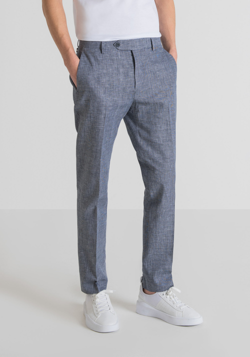 SLIM-FIT “ZELDA” TROUSERS IN A TWO-TONE LINEN BLEND - All FW19 - no timeless | Antony Morato Online Shop