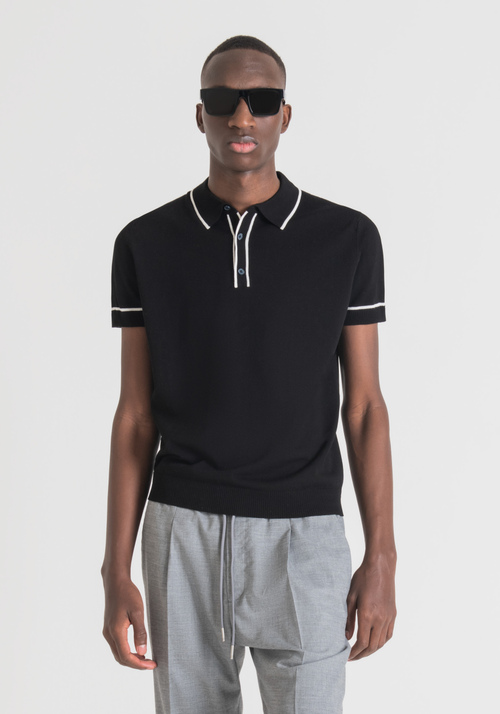 SLIM-FIT PURE COTTON POLO SHIRT WITH CONTRASTING JACQUARD BANDS - Men's Clothing | Antony Morato Online Shop
