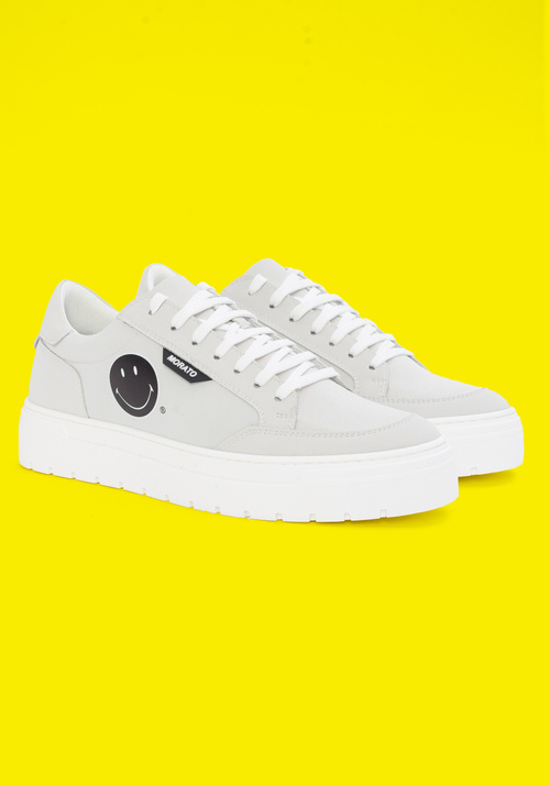 "FLINT" LEATHER AND FABRIC SNEAKERS WITH SMILEY LOGO - Men's Sneakers | Antony Morato Online Shop