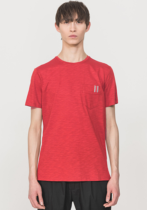 T-SHIRT 100 % COTON FLAMMÉ AVEC RUBAN SUR LA POCHE DE POITRINE - T-shirts et polos | Antony Morato Online Shop