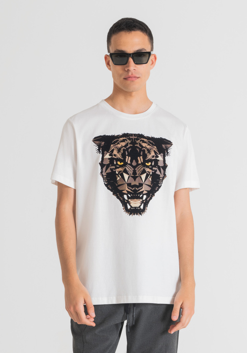 REGULAR-FIT T-SHIRT IN PURE COTTON WITH FLOCK PRINT PANTHER - Men's T-shirts & Polo | Antony Morato Online Shop