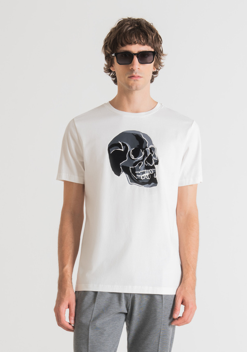 REGULAR-FIT T-SHIRT IN PURE COTTON WITH FLOCK PRINT SKULL - Men's T-shirts & Polo | Antony Morato Online Shop