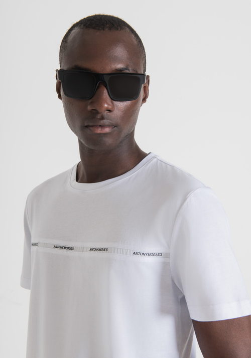 SLIM FIT T-SHIRT IN PURE COTTON WITH LOGO STRIP - Logo Mania | Antony Morato Online Shop